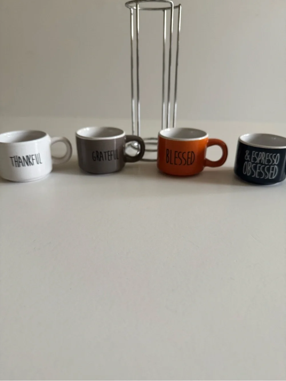 Home Essentials Stackable Mugs Set - White, Gray, Orange, Black